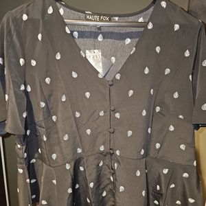 NWT Black Peplum Top with subtle white feather print. Womens Business